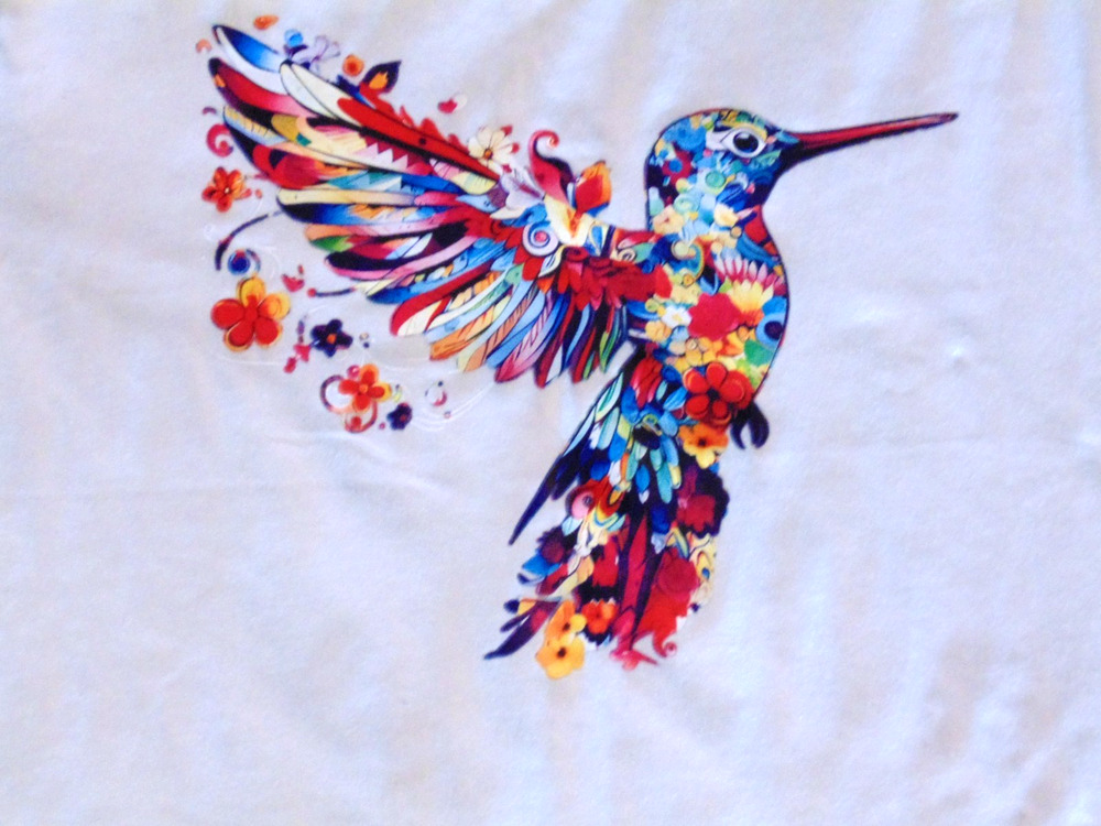 New Colorful Hummingbird Floral  Rainbow Art T Shirt Bird Womens L White S/S top